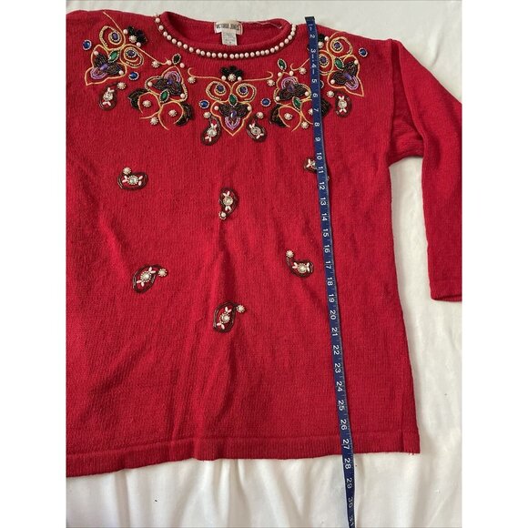 Vintage Victoria Jones Red Beaded Sweater Medium - Picture 7 of 12